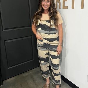 Easel Black and Cream Patterned Jumpsuit